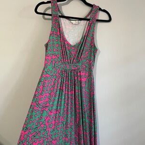 Boden‎ Sleeveless Empire Waist Maxi Dress Pink Green Floral Mod Print US 6R